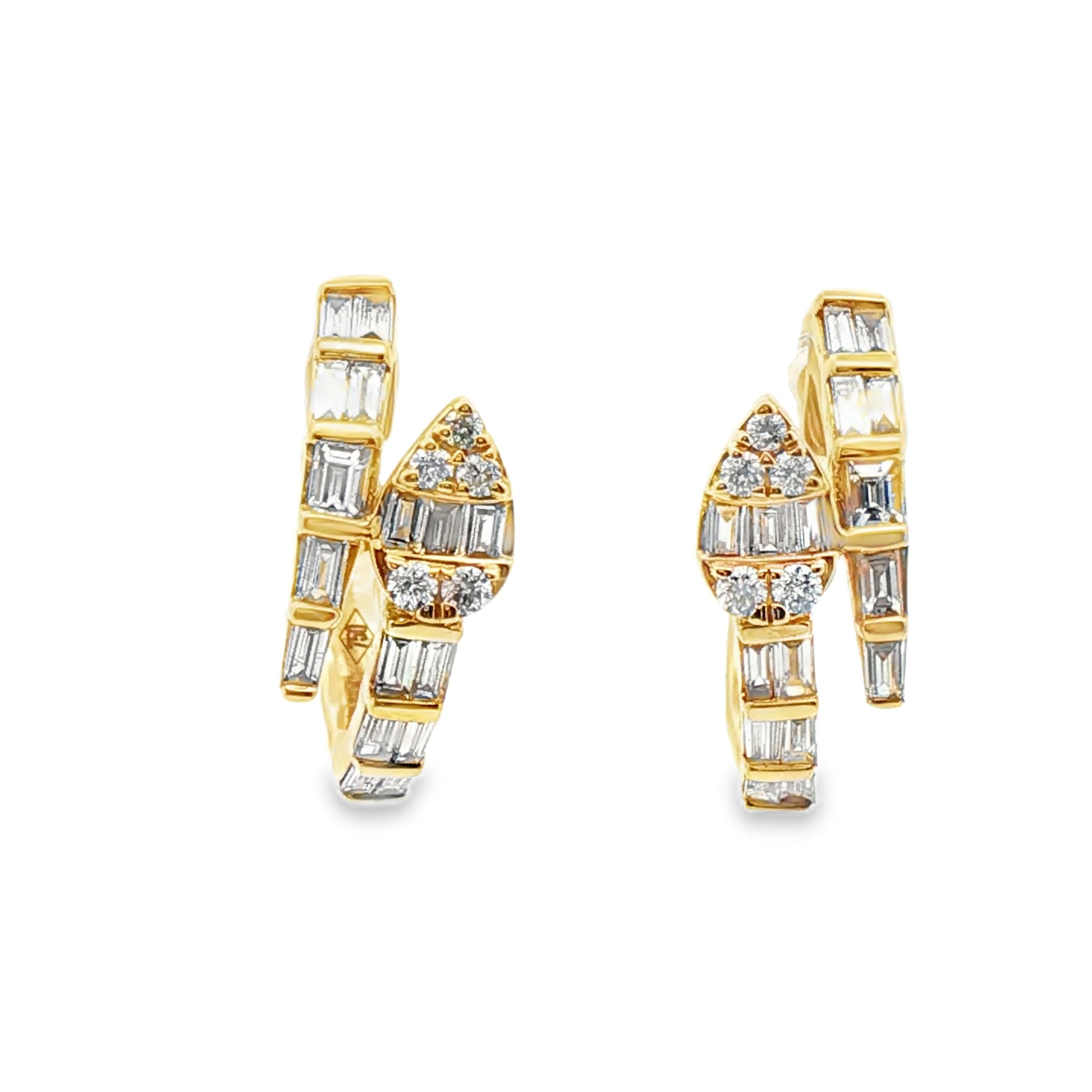 Yellow Gold Hoop Earrings with Baguette Cut Diamonds