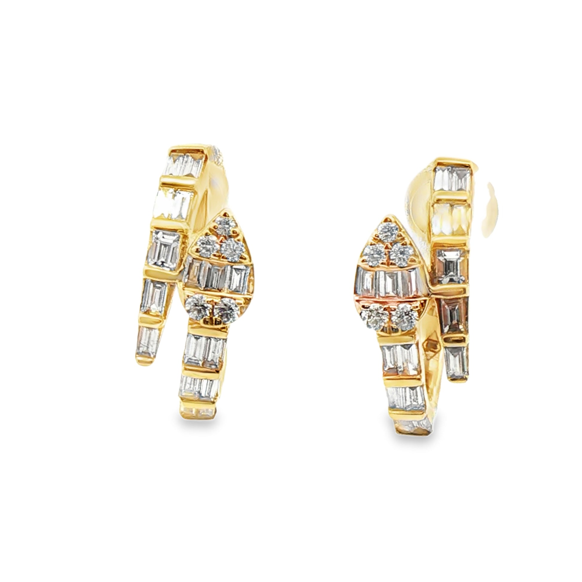 Yellow Gold Hoop Earrings with Baguette Cut Diamonds