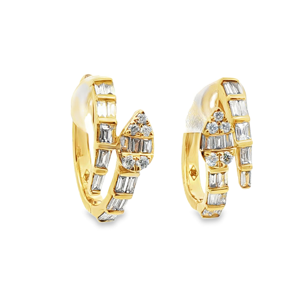 Yellow Gold Hoop Earrings with Baguette Cut Diamonds