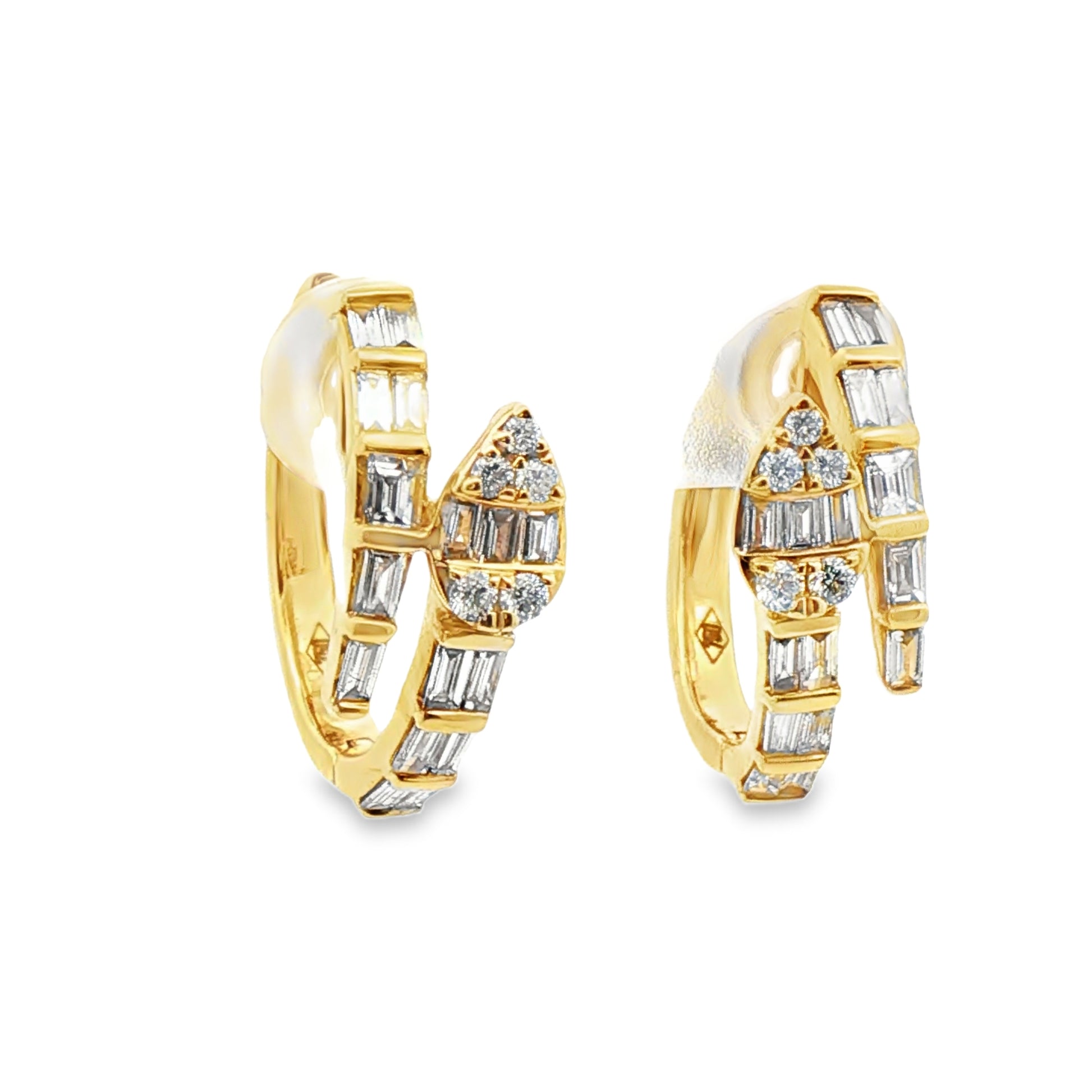 Yellow Gold Hoop Earrings with Baguette Cut Diamonds