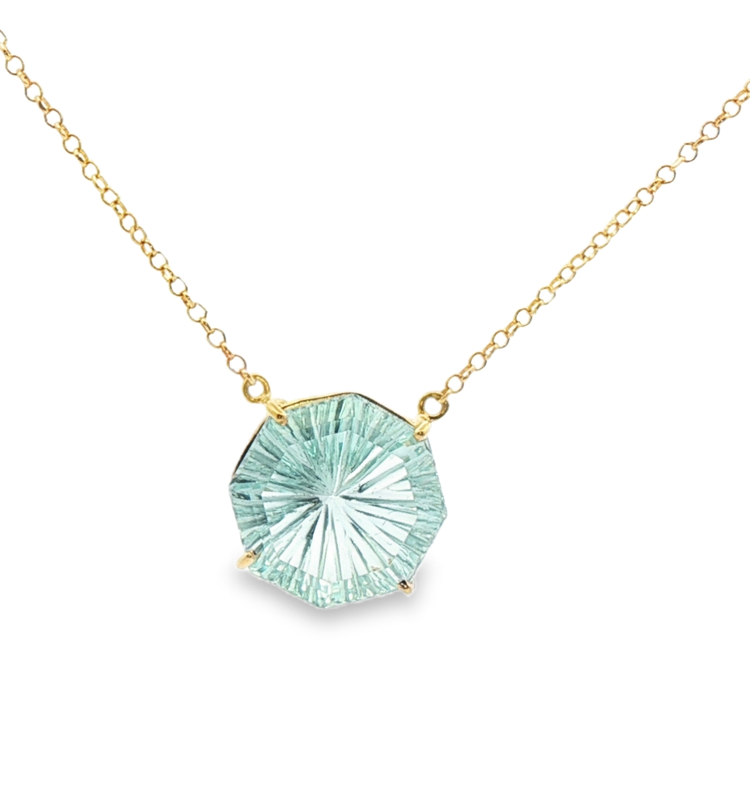 Yellow Gold Chain Necklace with Large Topaz Pendant