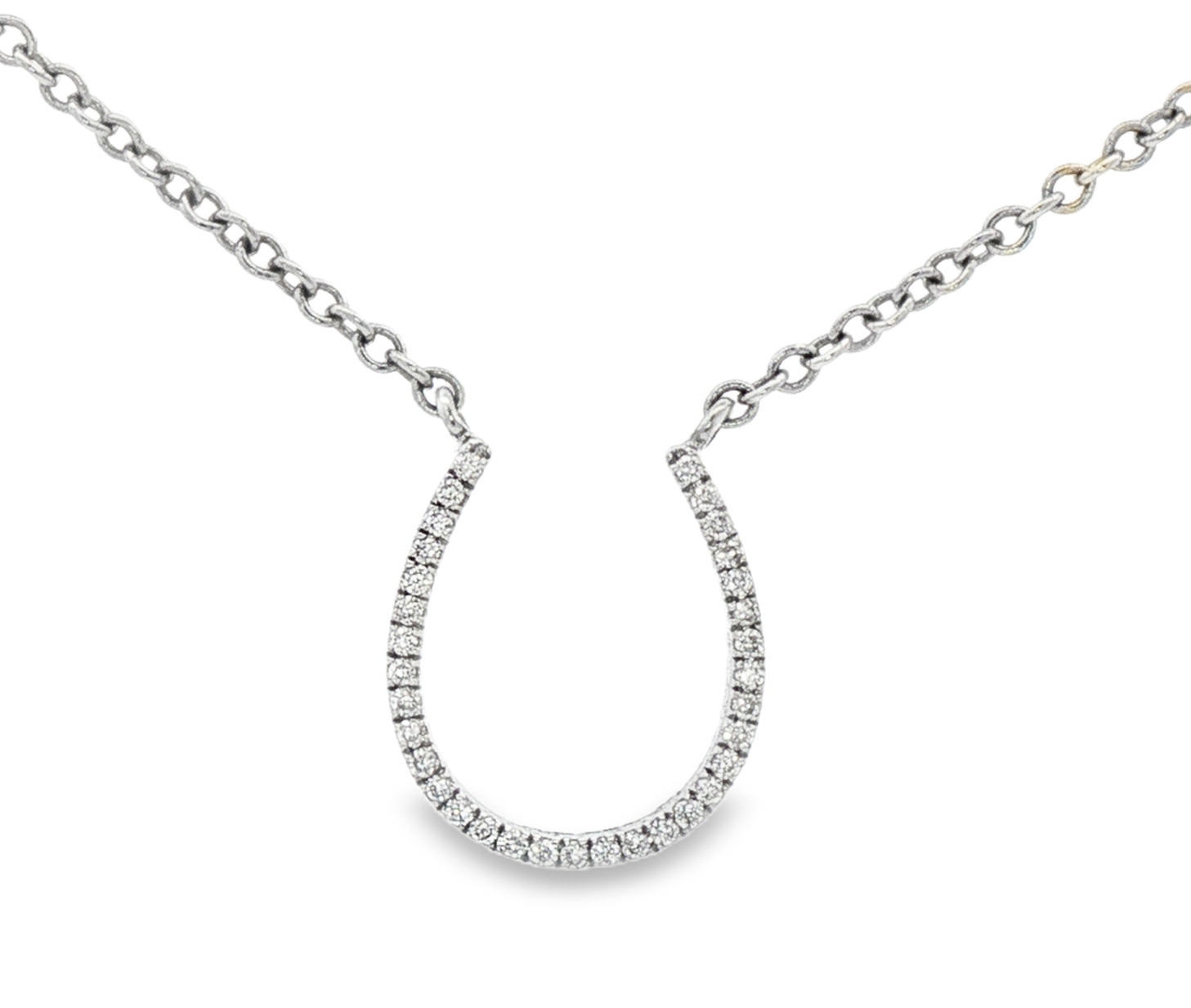 Diamond Horseshoe Pendant Necklace in White Gold