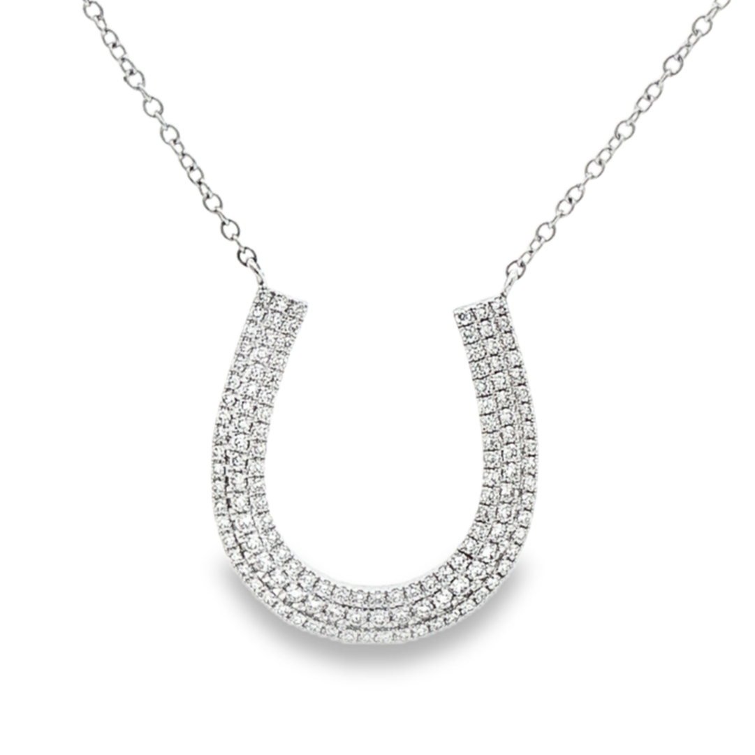 Diamond Pave Horseshoe Charm Necklace in White Gold