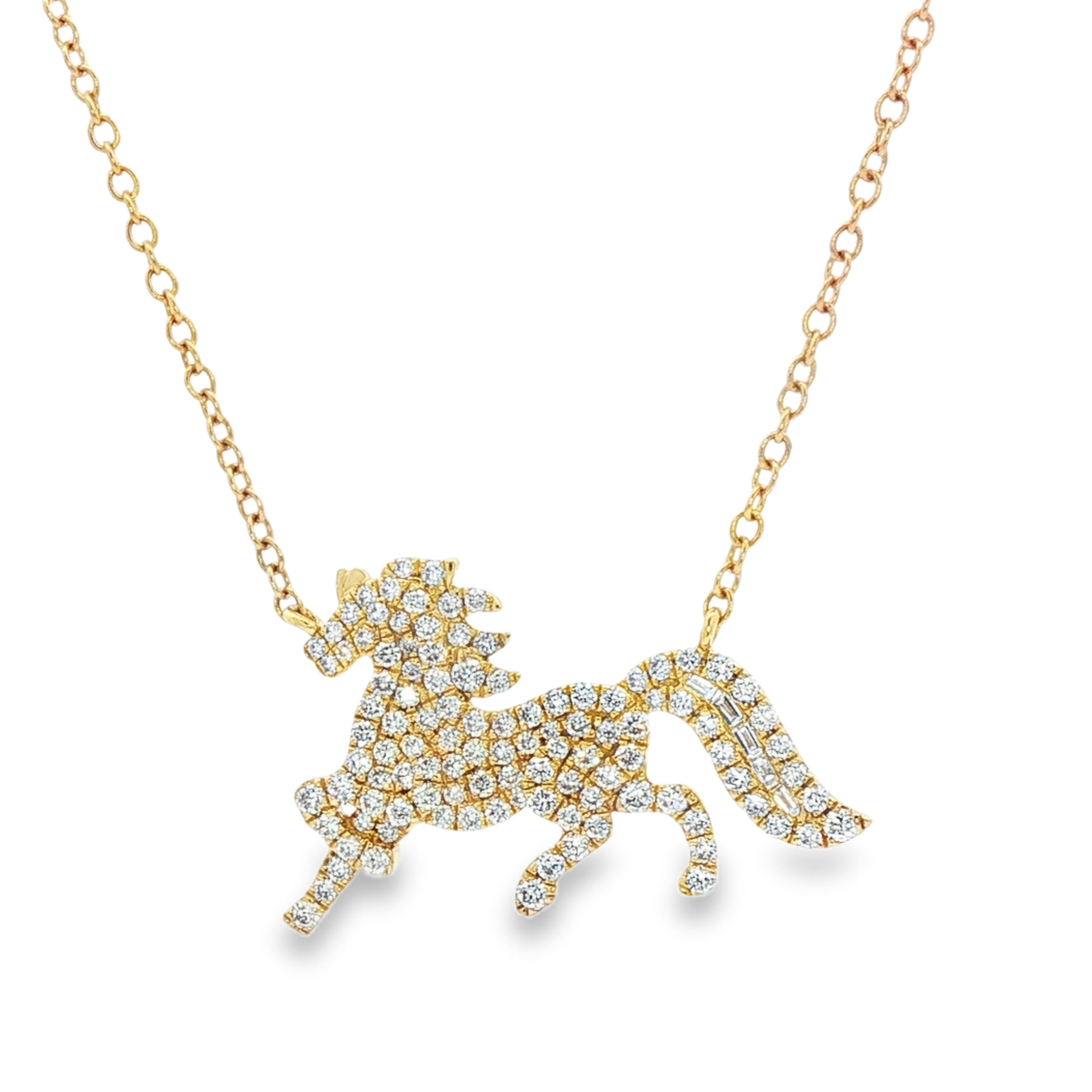 Diamond Pave Horse Charm Necklace in Yellow Gold